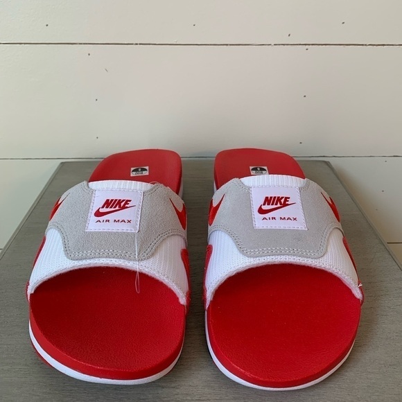 Nike Air Max 1 Slide Slippers White/University Red Mens Size 8 DH0295-103 New - Picture 2 of 9